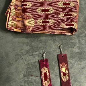 head/waist wrap with wooden painted earrings